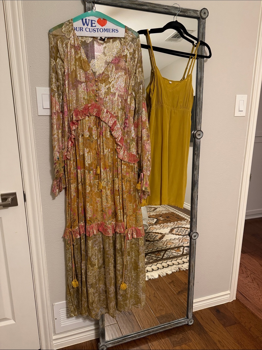 Hemant Nandita Maxi Dress in Mustard and Pink with matching slip dress